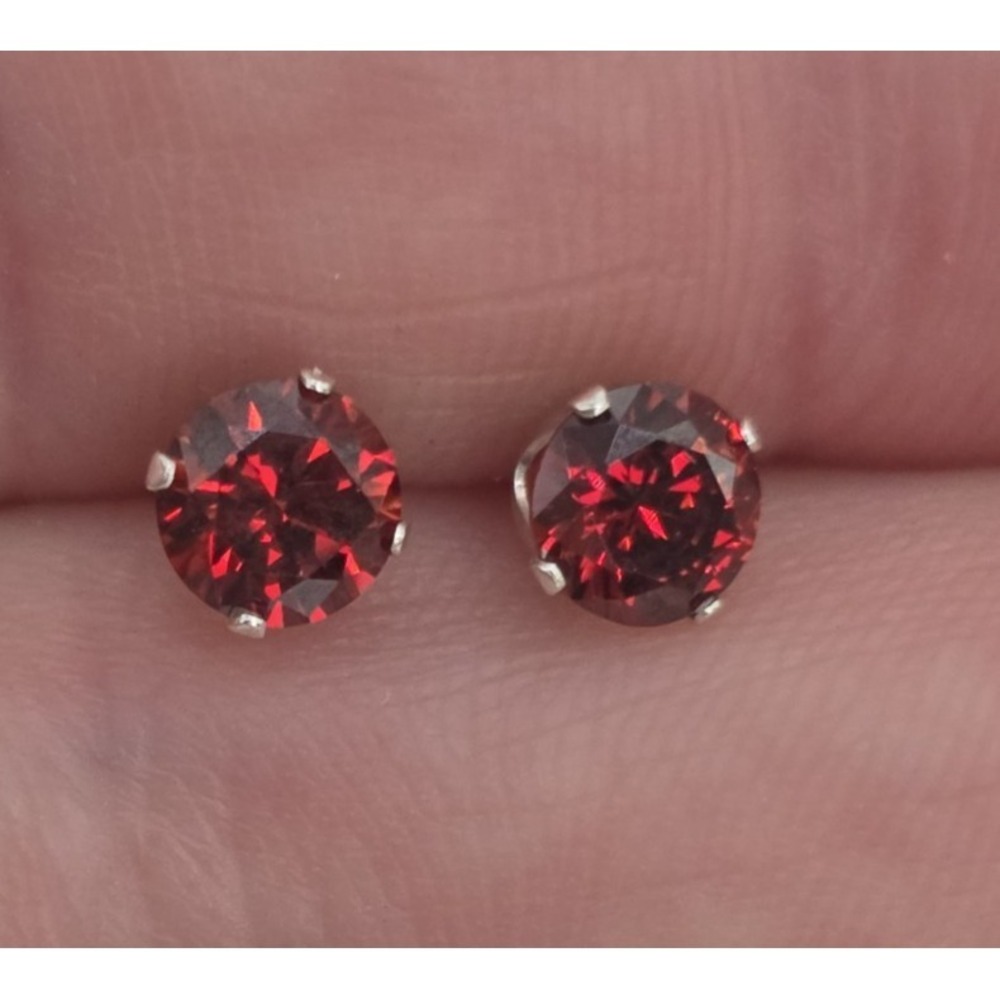 Genuine Garnet Stud Earrings 1 ct 4.8 mm Round Prong Sterling Silver January NEW